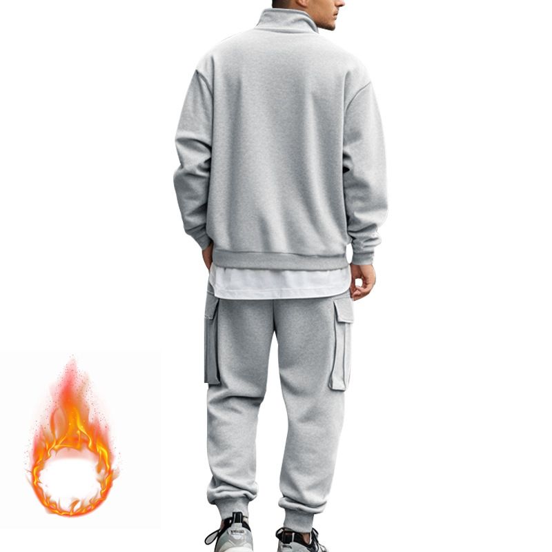 Fleecegefüttertes Sweatshirt-Set mit Viertelreißverschluss für Herren – Slim Fit Thermo-Jogging-Outfit für Herbst und Winter_voghion.com