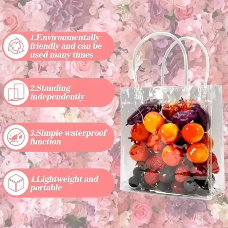 1/10 pezzi di sacchetto trasparente in PVC con bottone a mano, confezione regalo per caramelle, borsa in plastica impermeabile per matrimonio, festa di compleanno_voghion.com