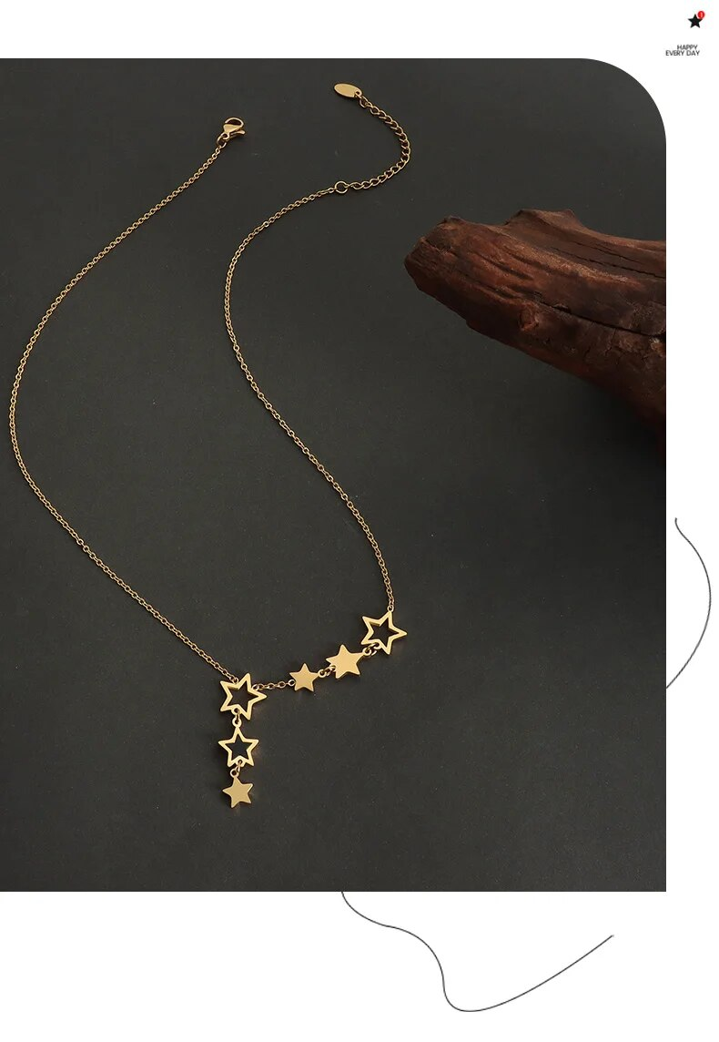 Neu in Stern-Anhänger-Halskette für Frauen Edelstahl vergoldet Kette schwarz Acryl Modeschmuck Freundin Geschenk Großhandel_voghion.com