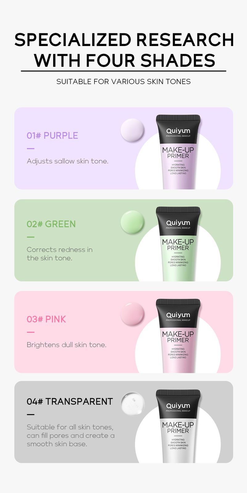 QUIYUM Makeup Primer 4 Kleuren (Kleurendoos) 30g Hydraterende en licht hydraterende hydraterende primer_voghion.com