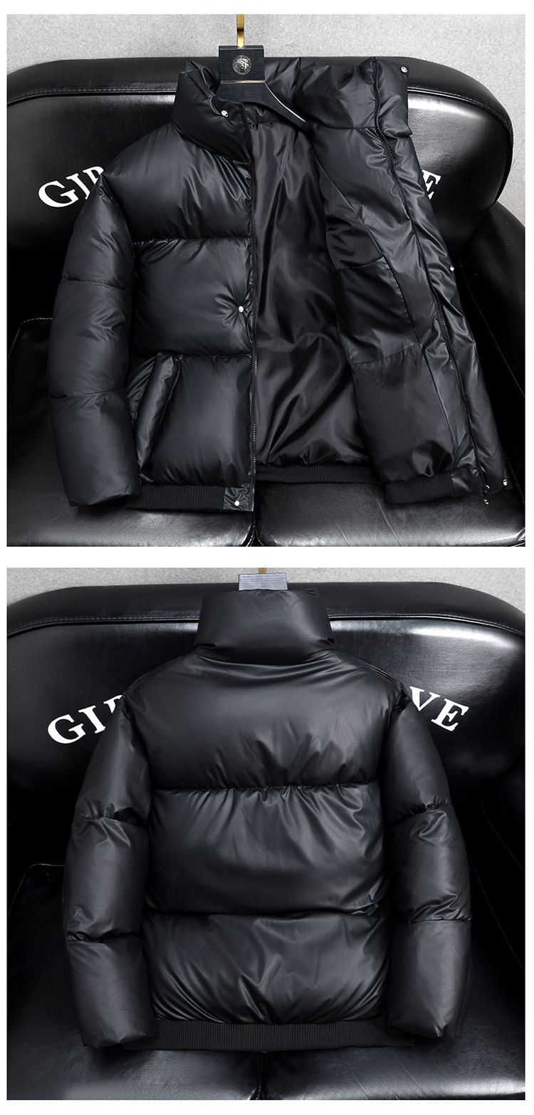 Giacca imbottita in similpelle da uomo con colletto rialzato, elegante e casual, ideale per la moda di strada (nero, beige, grigio, marrone)_voghion.com