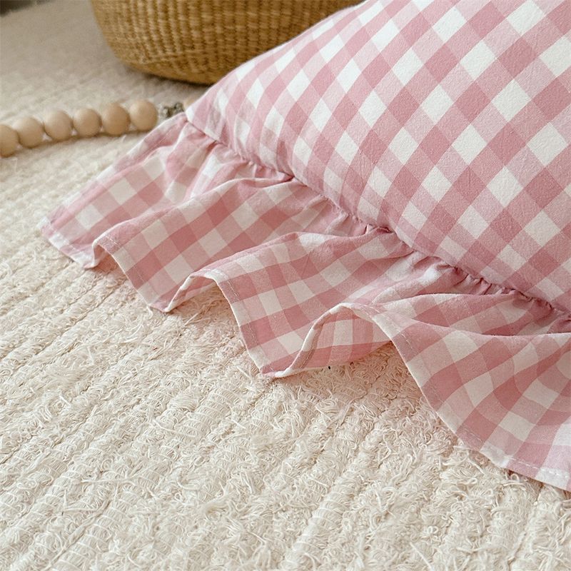 Almohada cilíndrica de cintura con respaldo de algodón lavado con volantes de corazón de estilo coreano para niña_voghion.com