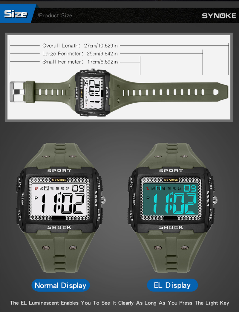 Large Screen Square Outdoor Sports Watch For Men - Waterproof, Shockproof, LED Backlight, Stopwatch, Alarm, Perfect For Running, Camping, Hiking_voghion.com