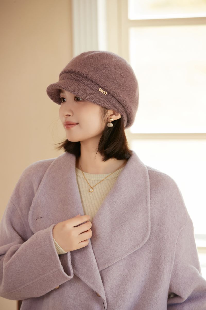 Rabbit Fur Blend Knitted Earflap For Women, Elegant Stylish Autumn And Winter Woolen Duckbill Cap, Face Slimming_voghion.com