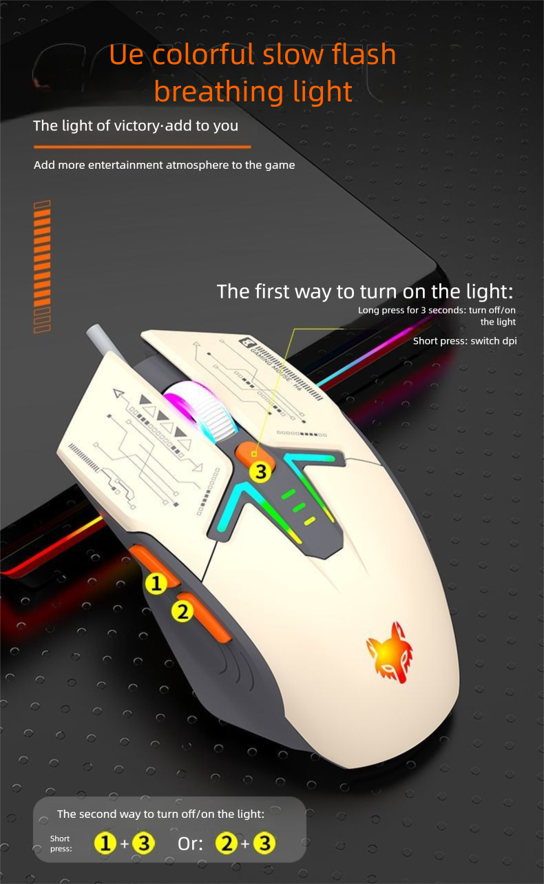 Mouse da gioco universale con illuminazione colorata e DPI regolabile, cablato e ponderato, per laptop e desktop_voghion.com