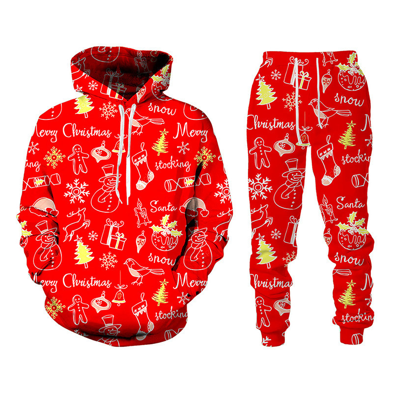 New dog 3D printed Christmas tree hoodie set for couples with long sleeves_voghion.com