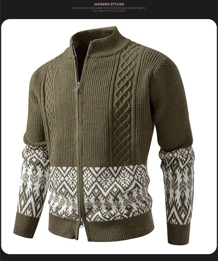 Men's Chunky Knit Cardigan Sweater With Half-Turtle Neck, Casual Open Front Coat For Autumn Winter, Fashionable Loose Fit Cable Knit Pullover_voghion.com