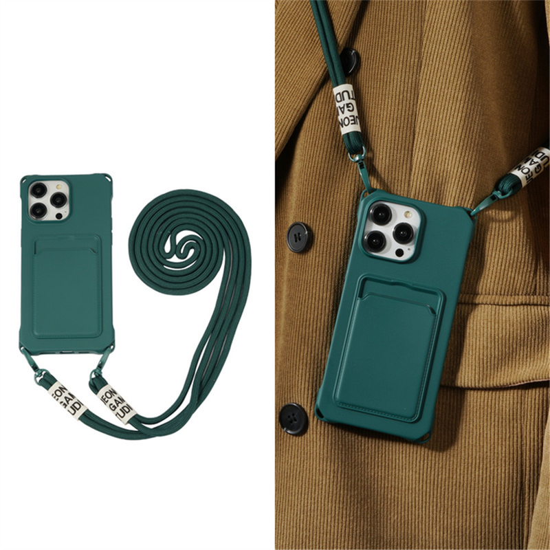 Custodia per telefono portatile Luxuly con inserto per carta per IPhone 14 13 12 11 Pro Max X XS XR 8 7 Plus Corda per cordino con tracolla_voghion.com