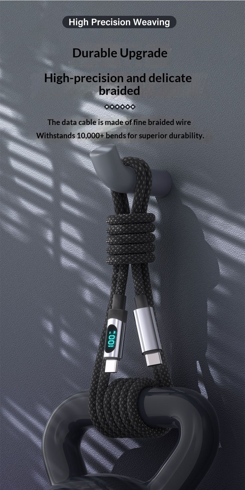 Digitex Zinc Alloy Braided TC CC Single Line Compatible With 15/14 Huawei Smart Digital Display Super Fast Charging Data_voghion.com