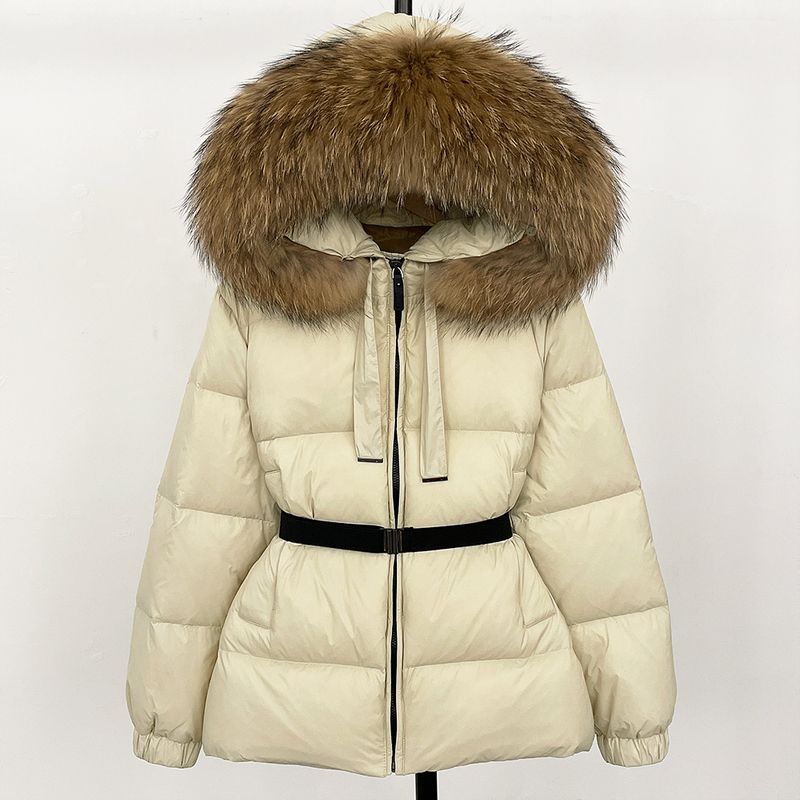 Piumino lungo da donna con cappuccio staccabile e bordo in pelliccia, 86-90% piumino d'anatra bianca, caldo giubbotto invernale per pendolarismo e casual_voghion.com