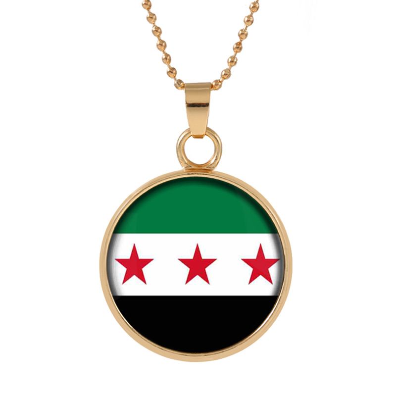 Biżuteria Nowy naszyjnik z flagą Syrii Modna torba Dwustronny brelok z kamieniem szlachetnym_voghion.com