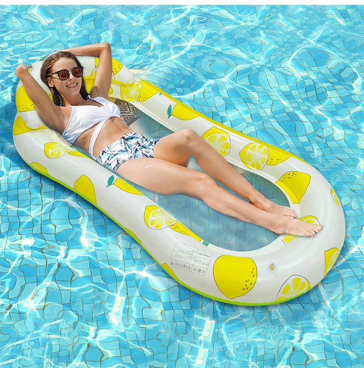 Sillón inflable premium en forma de 8 con malla transpirable y soporte para el cuello (PVC ecológico, tamaño único, para piscina/playa, diseño con estampado de limones)_voghion.com