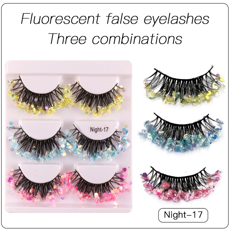 Polyester Sequin False Eyelashes, Glow - In - The - Dark Style For Stage Performances, Wholesale, Thick, Curly & Voluminous_voghion.com