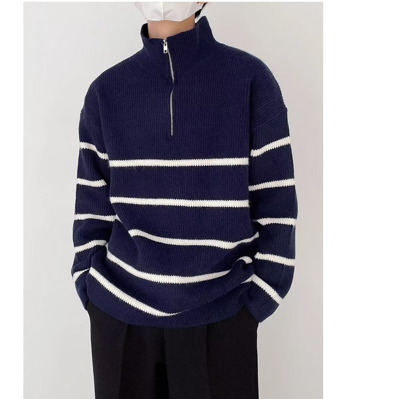 Maglione da uomo in maglia a trecce con mezza zip - Pullover a collo alto dalla vestibilità comoda per un abbigliamento casual invernale_voghion.com