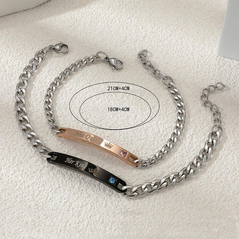 Bracciale alla moda hip-hop in acciaio al titanio per coppie, regalo di San Valentino, corona, cuore, zircone, incisione_voghion.com