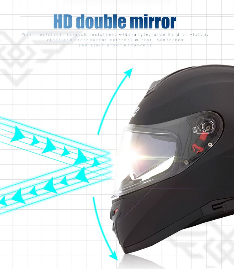 Casque de moto électrique hommes et femmes grande queue double miroir casque intégral DOT_voghion.com