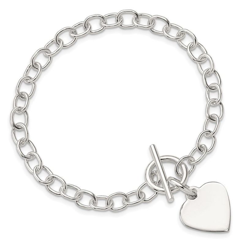 Sterling Silver Polished Engraveable Heart Charm Bracelet_voghion.com