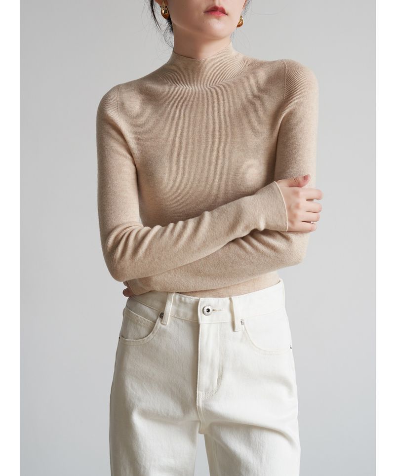 SS STUDIO Nahtloser Einteiliger Pendel-Eleganter Halbrollkragen-Wollstrickpullover Für Damen Herbst Winter Basishemd_voghion.com