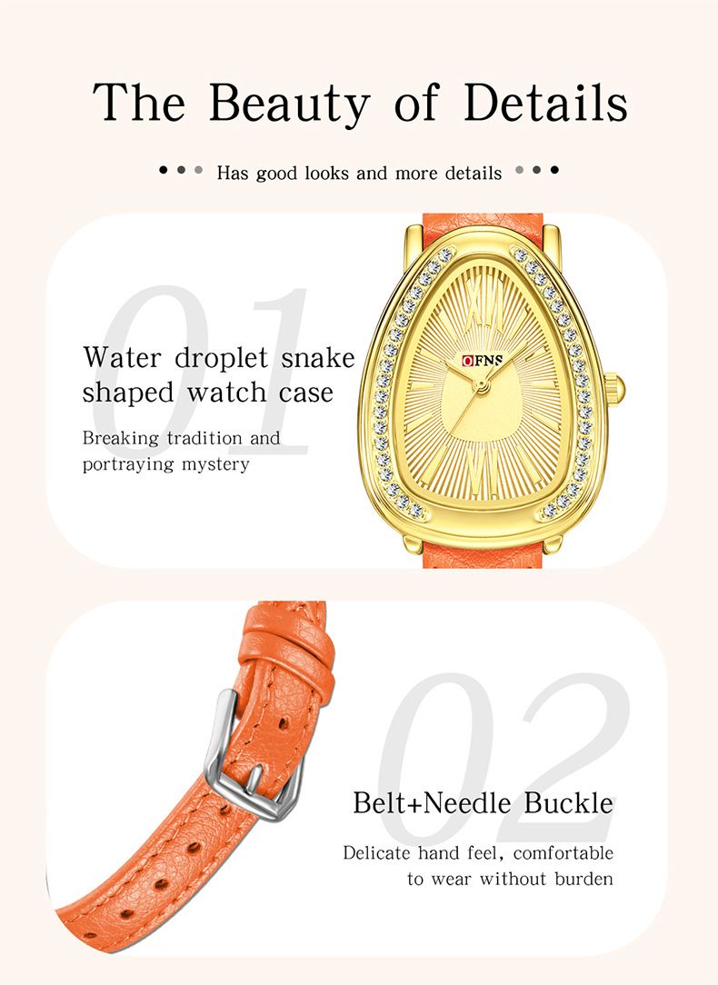 Orologio da donna elegante con design a testa di serpente - Stile business minimalista, lunetta impreziosita da cristalli, cinturino in pelle, movimento al quarzo_voghion.com