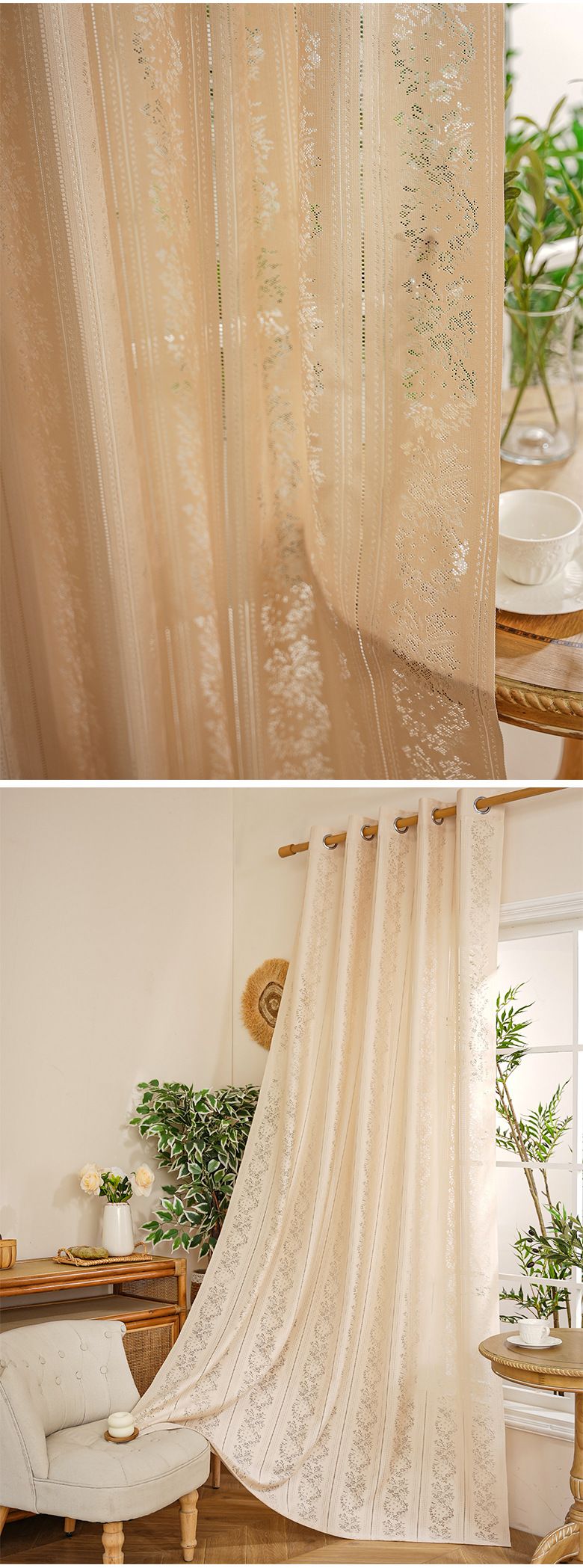 Lace Sheer Curtains - Semi-Sheer Window Drapes For Living Room & Bedroom (Ready-Made, Minimalist Style, Light Filtering With Privacy, 52x84 Inches)_voghion.com