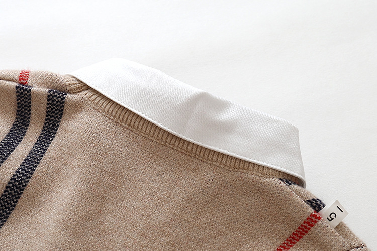 Herfst kinderkleding jongens geruite jacquard trui kinderen afneembare kraag nep tweedelige kerngesponnen garen trui trui_voghion.com