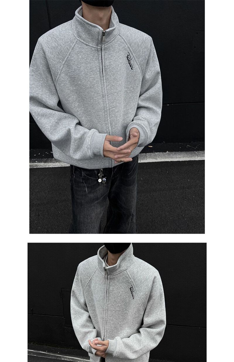 Kapuzenjacke mit Doppelreißverschluss – Schweres Sweatshirt im College-Stil für Herren in Weiß/Hellgrau/Schwarz (M-3XL)_voghion.com