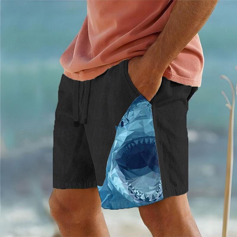 Sommer-Strandshorts für Herren mit Kordelzug und elastischer Taille, 3D-Druck, Tierfisch, bequem und atmungsaktiv_voghion.com