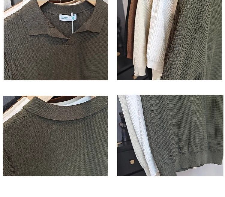 Polo da uomo in maglia leggera e traspirante, aderente, a maniche corte, stile americano, in seta ghiacciata, modello cross-border, con strisce antivento_voghion.com