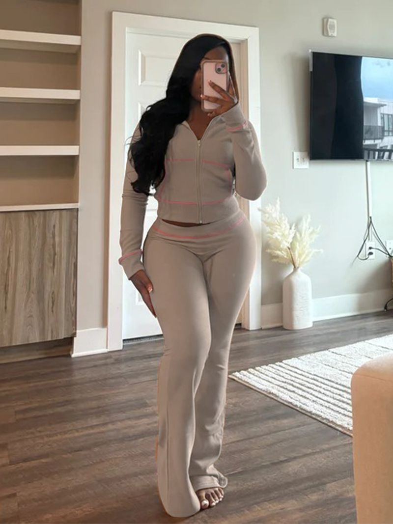 "Waffle-Knit Hooded Lounge Set – Raglan Sleeve Jogger Pants & Cropped Hoodie (Yellow/Black/White/Rose/Pink/Brown/Grey, S-XXL)"_voghion.com