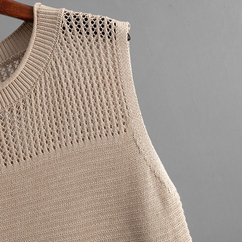 Women's Clothing Slim Hollow Sleeveless Vest Suit Summer New Knitted Slit Skirt Two Piece Suit_voghion.com