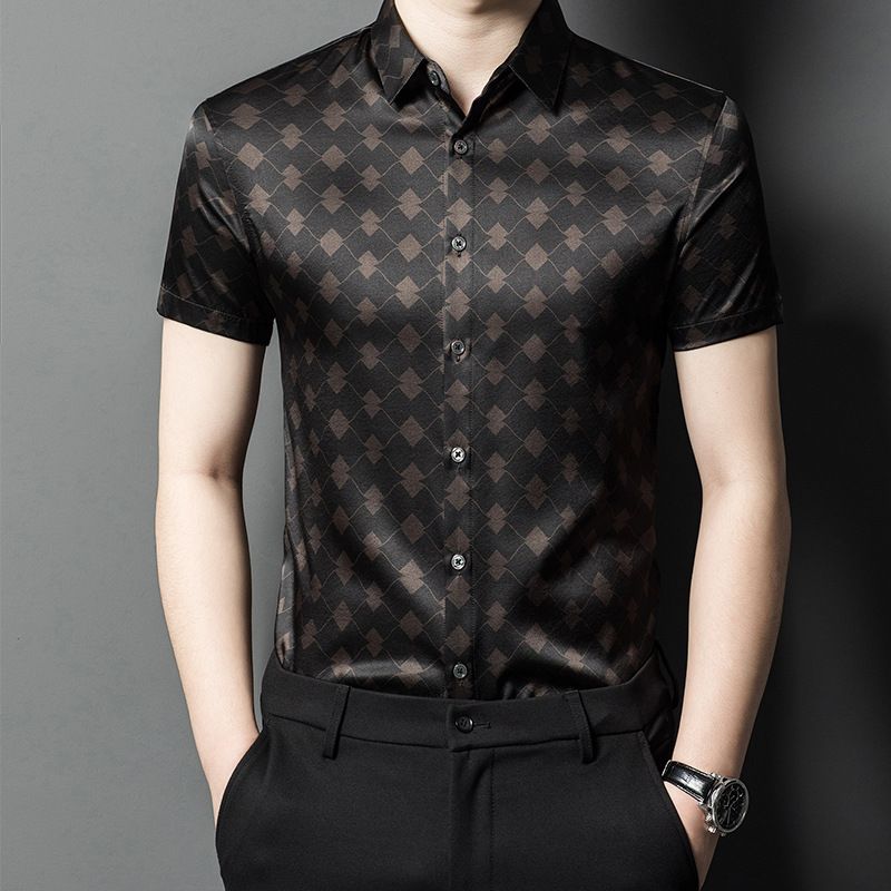 Camicia a maniche corte in seta di alta qualità per uomo, estiva, nuova, ampia, formale, casual, da lavoro_voghion.com