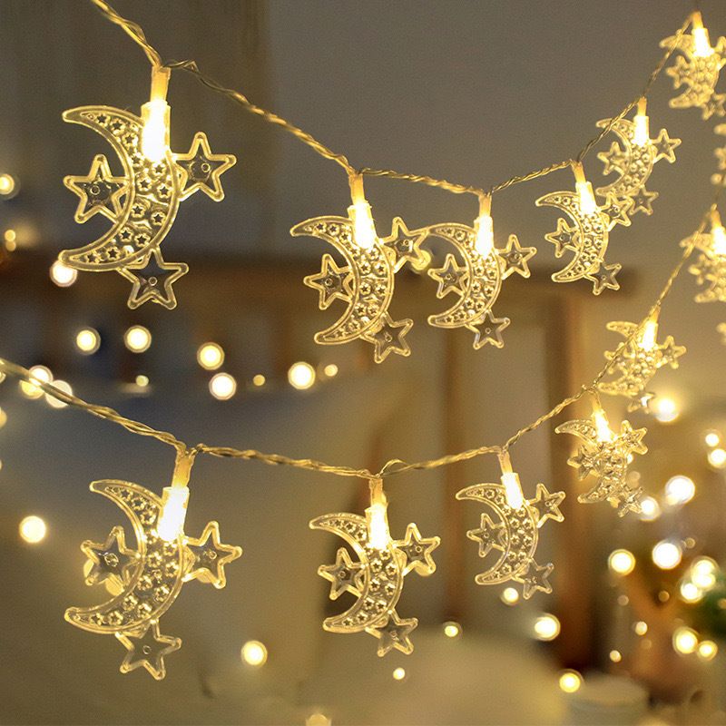 Cross-Border LED String Festival Decoration Colorful Star Accompanying Moon Flashing Lights Wholesale_voghion.com