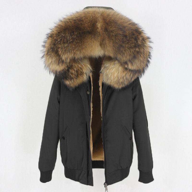 Abbigliamento donna nuovo parka con fodera in pelliccia artificiale ispessita, giacca con collo in pelliccia di volpe vera staccabile, cappotto di pelliccia_voghion.com