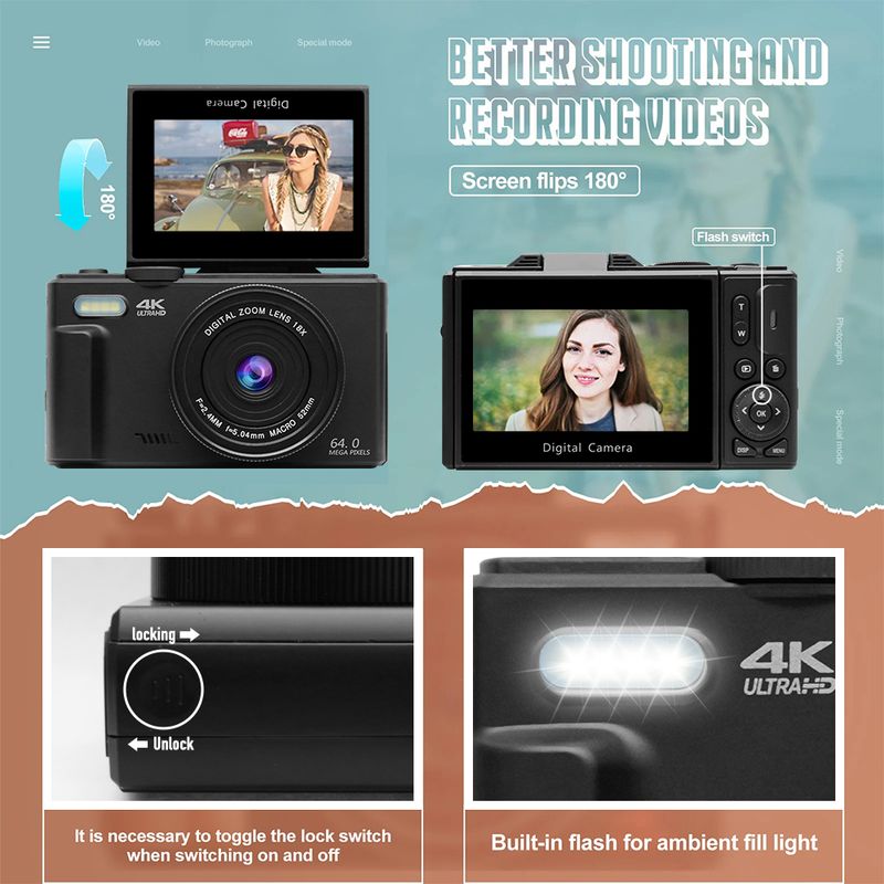 4K 60FPS Ultra Yüksek Çözünürlük 64 Milyon Piksel, Çekim İçin Otomatik Odaklama ile Donatılmıştır. 18x Dijital Zum ve_voghion.com