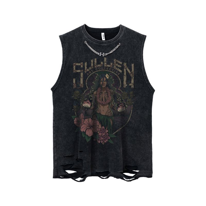 Men's Clothing Washed Old Personality Pure Cotton Hole Vest Men Summer Ins Trend Loose Versatile Casual Sleeveless T Shirt_voghion.com