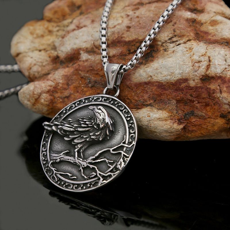 Viking Crow Rune Pendant Trendy Men's Titanium Steel Non Fading Talisman_voghion.com