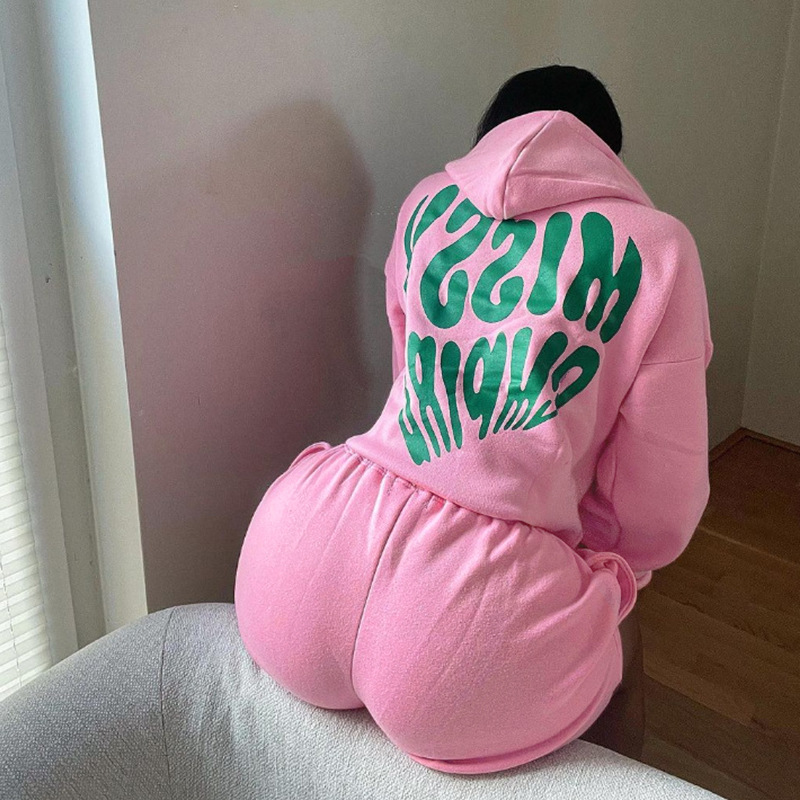 Damenbekleidung neuer Sweatshirt-Shorts-Anzug modischer Sport-LOGO Langarmpullover mit Kapuze Sweatshirt zweiteilig_voghion.com