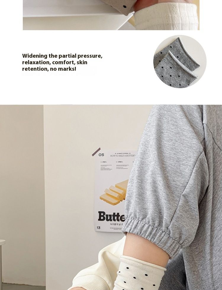 Chaussettes mi-tubes respirantes en pur coton à pois à bords roulés et crème tendance pour l'automne et l'hiver_voghion.com