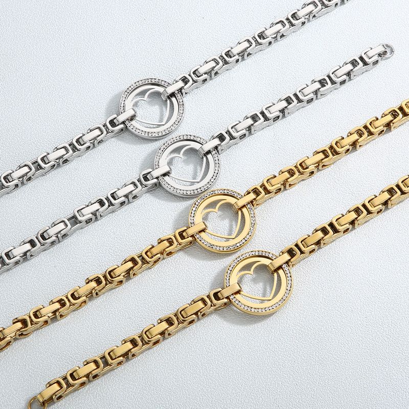 Set di gioielli da donna, alla moda, con ruota in acciaio inossidabile, personalità, rotondo, pieno di diamanti, a forma di cuore, catena spessa_voghion.com