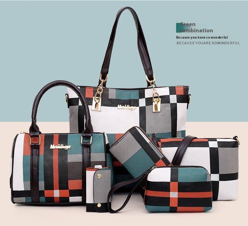 Andralyn New Plaid Six Piece Set Mother Tote Bag Contrasting Color Trend One Shoulder Handbag Women's Handbag Key Bag_voghion.com