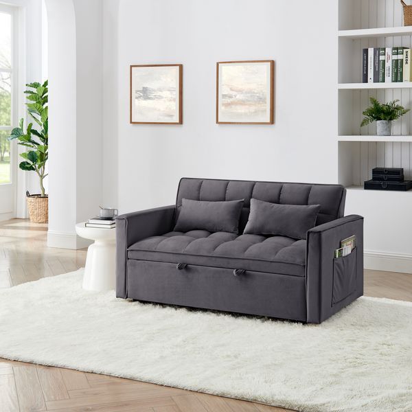 54.33 Inch Versatile Foldable Sofa Bed In 3 Lengths, Modern Sofa Sofa Sofa Velvet Pull-out Bed, Adjustable Back (GRAY)_voghion.com