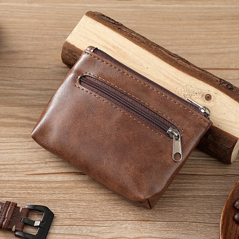 Handgefertigte kleine Geldbörse aus echtem weichem Leder, Business-Rindsleder-Gefühl, einfacher Reißverschluss, Führerschein, Buskarte, Schlüsselhalter_voghion.com