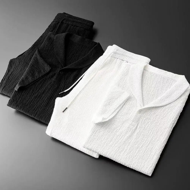 2 sztuk/zestaw letnie stroje zestawy męskie Pure Color koszule z krótkim rękawem spodnie dwuczęściowy zestaw męskie dresy спортивный костюм_voghion.com