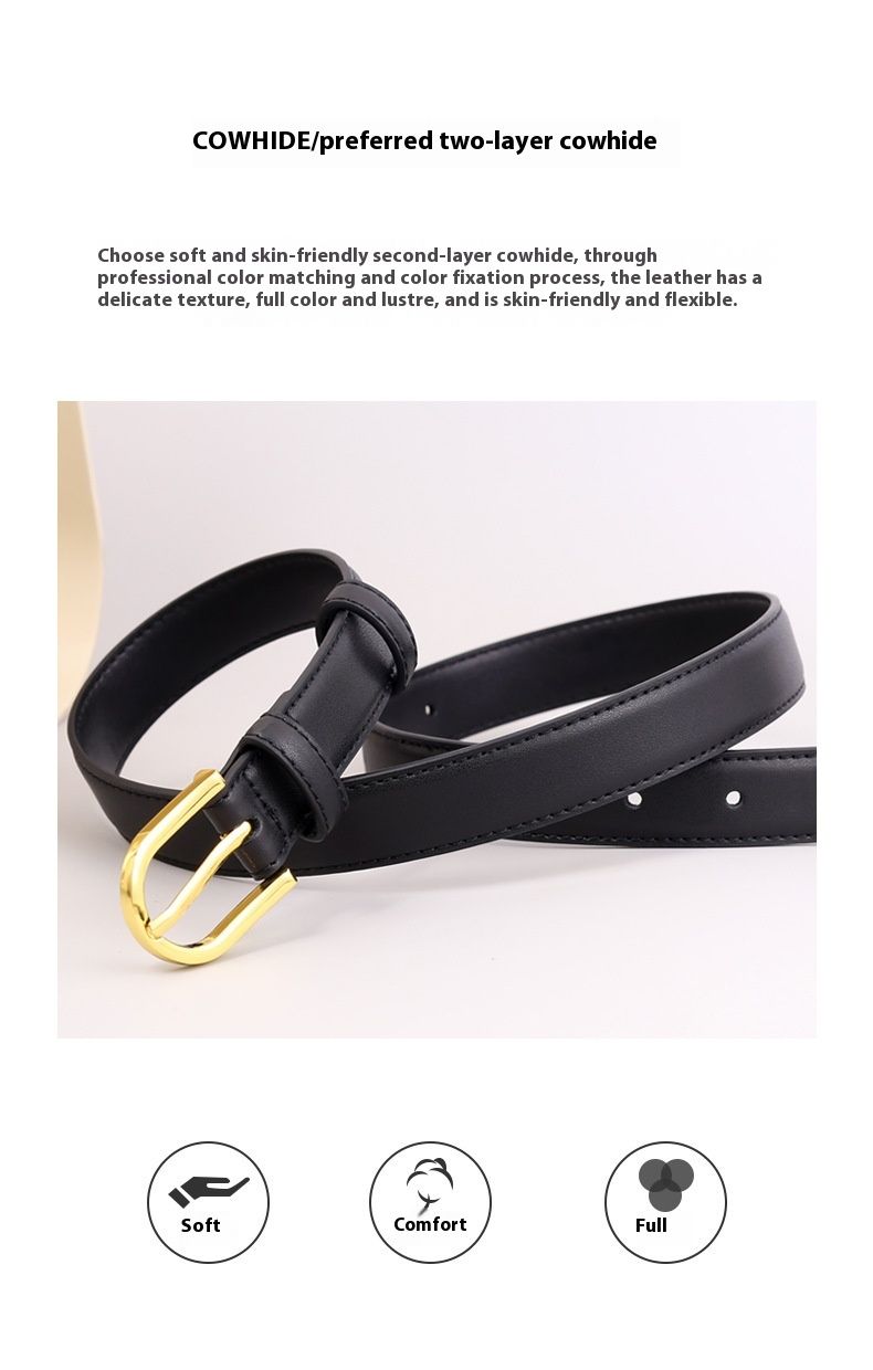Cinto de couro feminino elegante e sofisticado, cinto simples e versátil, decoração feminina com jeans e couro legítimo_voghion.com
