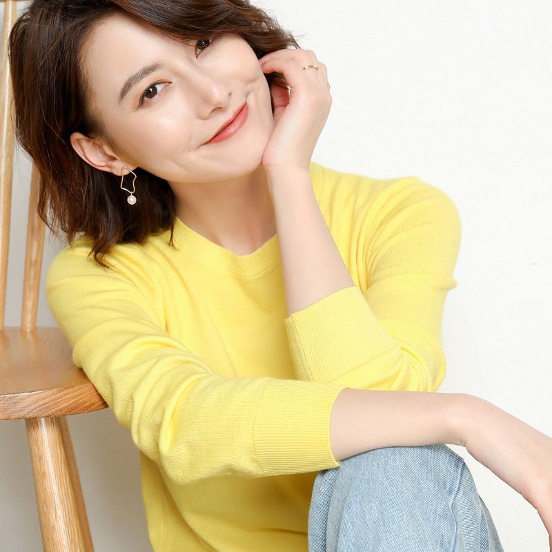 Maglione da donna in versione coreana, girocollo, corto, ampio, tutto abbinato, autunno inverno, maglia sottile_voghion.com