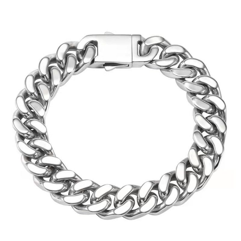 Eenvoudige roestvrijstalen heren hiphop titanium stalen driedimensionale snede vierzijdige slijpende Cubaanse armband_voghion.com