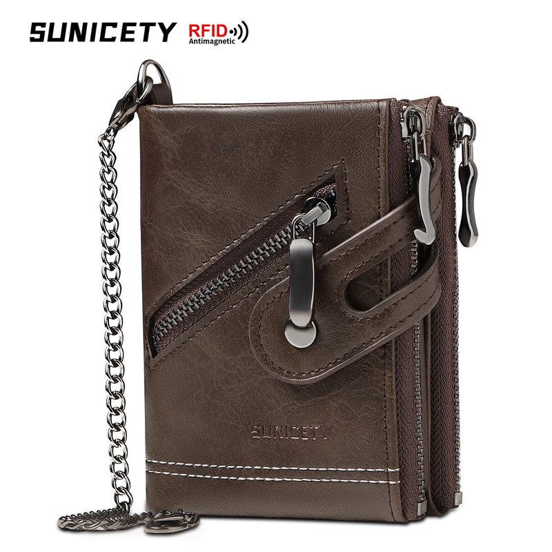 RFID Anti-Theft Refresh Men's Leather Double Zipper Coin Purse Short Wallet_voghion.com