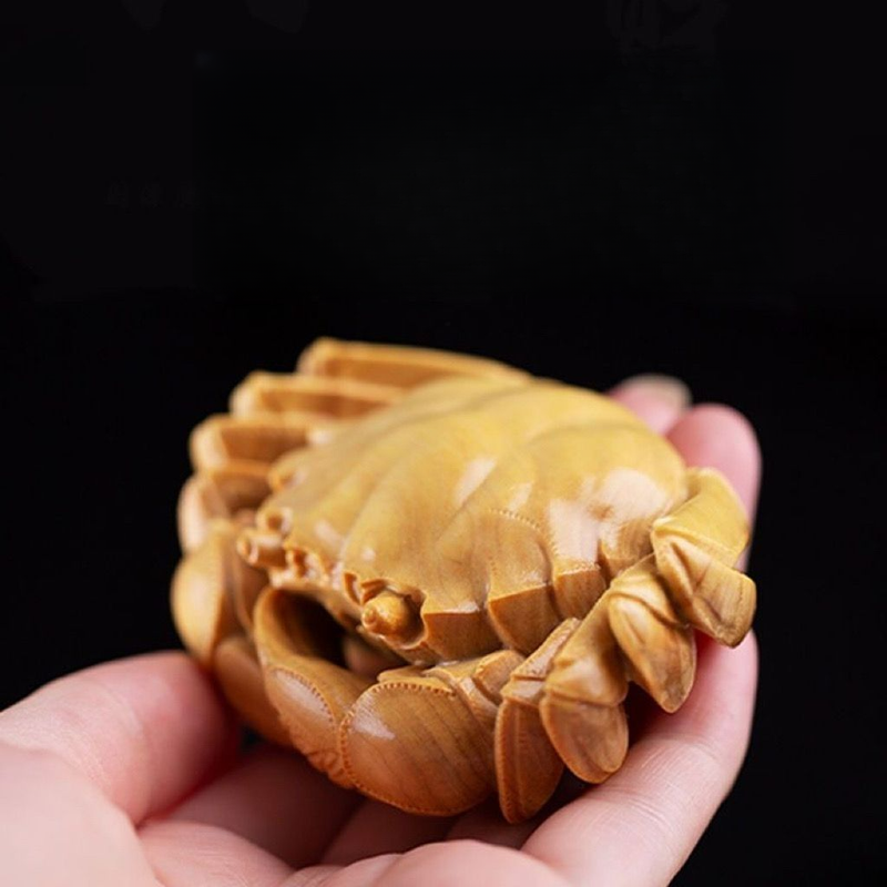 Thuja Wood Carving Handheld Piece For Playing With, Wealth-Attracting Crab, Men's Portable Plaything, Eight Directions_voghion.com