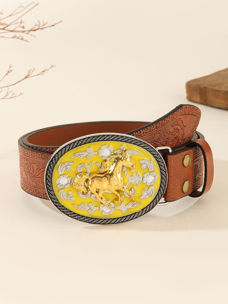 Western Cowboy Rivet Large Plate Buckle Trendy Youth Retro Men's Punk Leather Belt_voghion.com