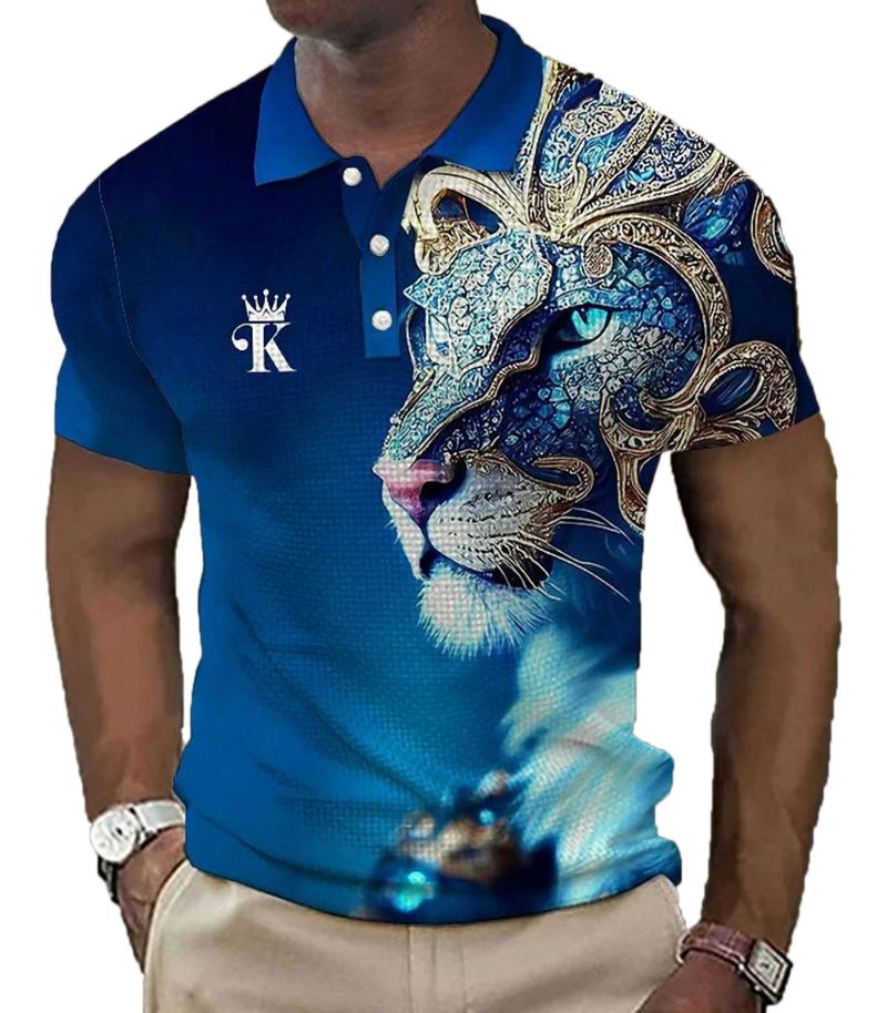 Neues Golf-Poloshirt mit Buchstaben-Aufdruck, einfarbig, 3D-Grafik, drei Knöpfe_voghion.com